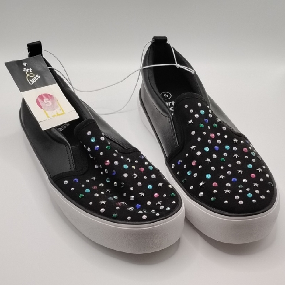 Art Class Black Slip-On Sneakers with Colorful Studs
